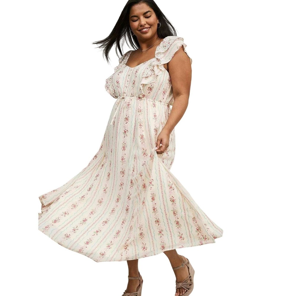 torrid Women's Ruffle Chiffon Cottagecore Sweetheart Neckline Midi Dress Sz XL